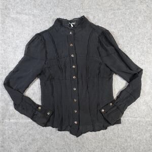 Bebe Top Womens Small Silk Victorian Whimsigoth Sheer Y2K 90s Black
